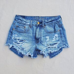 American Eagle Outfitters Hi-Rise Festival distressed denim cut-off shorts